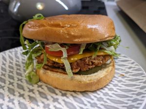 Cowboy chicken sandwich at Meta Burger in Boulder
