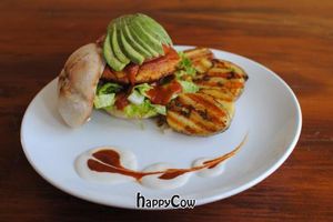 D'Ambrosio Burger on a gluten-free bun at The Naked Sprout in Burlington