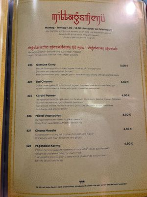 Karte at Naan N Curry in Gera