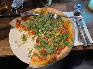 This is the Veggano pizza from Toscanas. Delicious taste and amazing crust, made with vegan mozzarella   at Toscana in Dublin