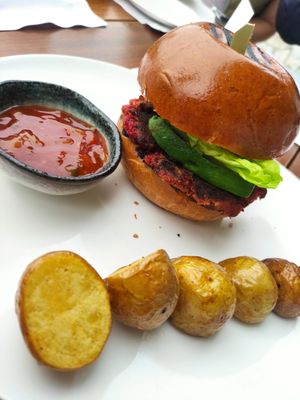 Beetroot burger at Antasia Beach Club in Paphos