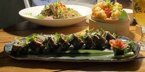 Crispy tofu, vegan sushi, cauliflower wings  at Antasia Beach Club in Paphos