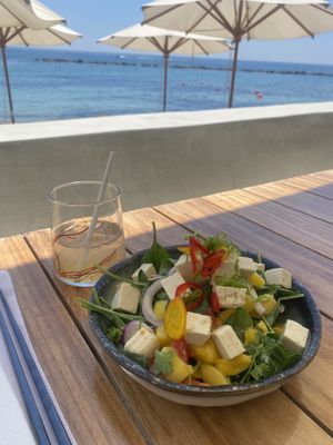 Tofu salad and a Spicy Freda  at Antasia Beach Club in Paphos
