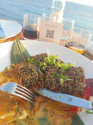 Home made sesame tofu at Antasia Beach Club in Paphos