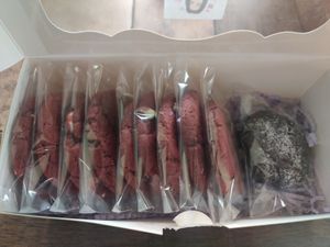 Red velvet Cookies $18 for 12. I already ate some so there is 9 left on this image. at Nat's Vegan Bliss in La Puente