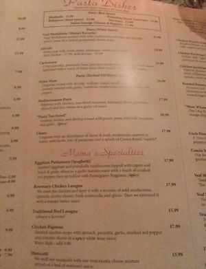 Get the eggplant puttanesca sans cheese and anchovy to be vegan. at Mama Carolla's in Indianapolis