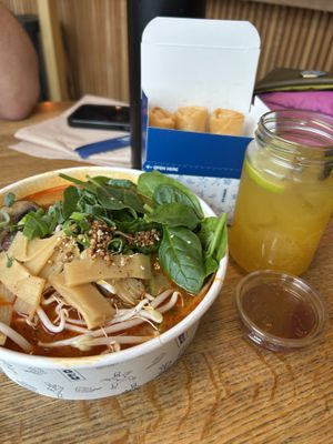 Vegan ramen, vegan spring rolls and passion lime lemonade    at Kung Fu Street Food in Copenhagen