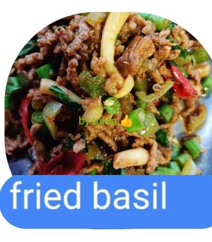Fried vegetable, mushroom, shitaki mushroom with holy basil at Tukta in Koh Tao