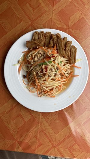 Papaya salad with soy meat  at Tukta in Koh Tao