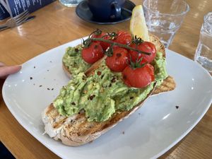 Smashed avocado on sourdough   at Corner on the Square in Beauly