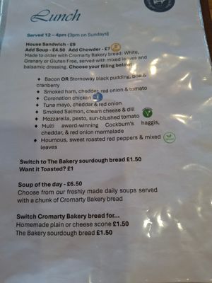 November 2025 - menu showing vegan sandwich at Corner on the Square in Beauly