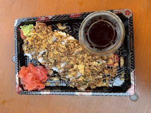 Crunchy spicy roll without spicy mayo (served with eel sauce which is vegan and makes it a saucy roll still!) at Horu Sushi Kitchen in Plano