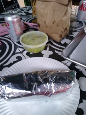 Vegano burrito, guacamole and chips at Funchos in Riverhead