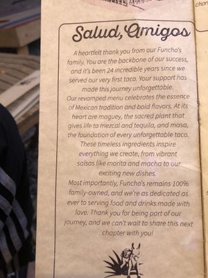 Menu   at Funchos in Riverhead