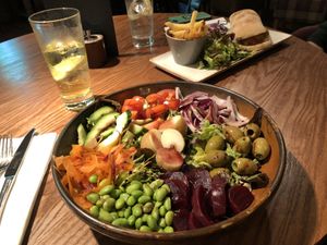 Buddha bowl and meatball marinara ciabatta   at Rutland Arms Hotel in Bakewell