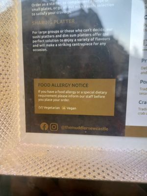 Food Allergy Notice! at The Muddler in Newcastle Upon Tyne