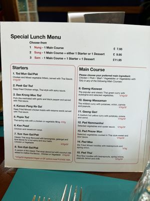 Lunch menu, vg symbols on menu  at Rama Thai in Dundee