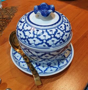 Tom Yum soup - lovely presentation 😍 at Rama Thai in Dundee