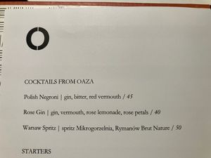 Cocktail list at Opasly Tom in Warsaw