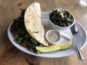 Seitan gyro with coconut rice and black beans  at Sweet Melissa Cafe in Laramie