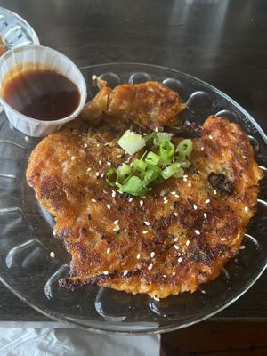 Kimchi pancake + sweet gochujang sauce  at Sweet Melissa Cafe in Laramie