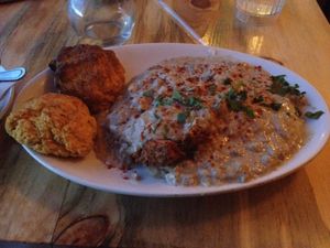 Country fried seitan! at Sweet Melissa Cafe in Laramie