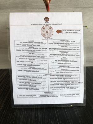 Menu  at Bare Blends in Denver