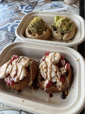 Avocado & Chocolate Chip waffles  at Bare Blends in Denver