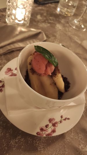 Dessert. Apple, biscuit and cinnamon at The Four Rooms of Mrs. Safija in Sarajevo