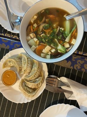 Soup with vegetables and tofu. Vegan momo    at RD's in Lisbon