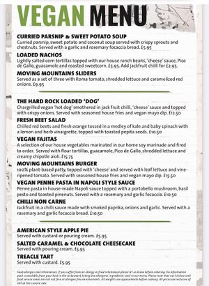 Vegan menu at Hard Rock Cafe in Newcastle Upon Tyne