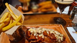 Vegan hotdog and fries at Hard Rock Cafe in Newcastle Upon Tyne