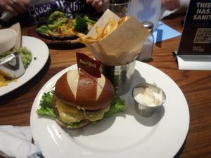 Vegan Mountain Burger with chip & vegan mayo at Hard Rock Cafe in Newcastle Upon Tyne