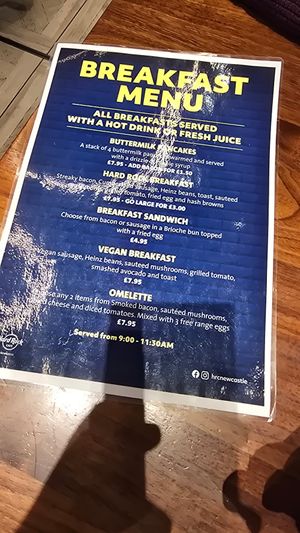 Vegan Breakfast Option at Hard Rock Cafe in Newcastle Upon Tyne