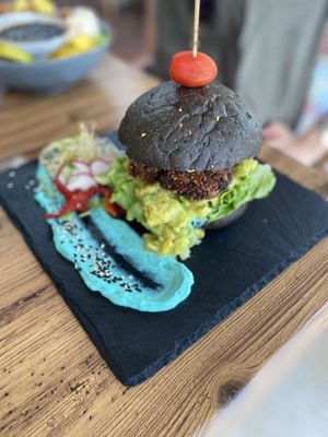 Vegan burger with wasabi mayo  at Eduardos Hideaway in Noord