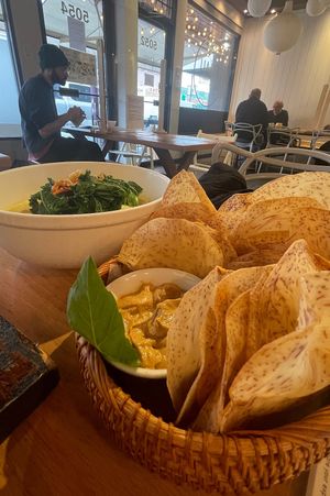 Taro chips with tofu dip - YUMM  at Chau Veggie Express in Vancouver
