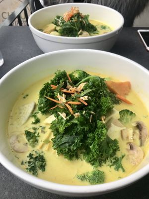 Golden turmeric soup (favourite dish) at Chau Veggie Express in Vancouver