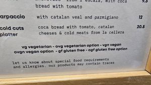 Menu - vegan is mentioned at Originem in Girona
