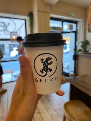 almond latte at Gecko Coffeehouse in East London