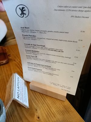Main menu at Gecko Coffeehouse in East London