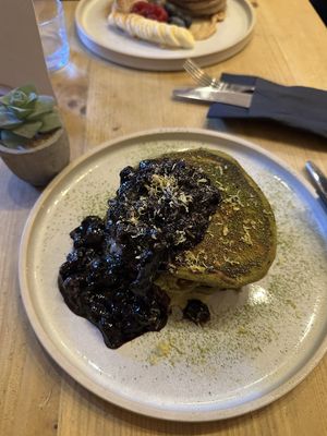 Matcha blueberry pancakes   at Gecko Coffeehouse in East London