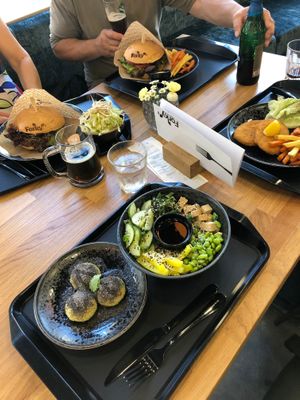 Burgers, Schnitzel, Sushi bowl (without ginger), Plum jam dumplings at Forky's - Ostrava in Ostrava