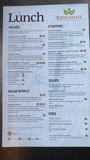Lunch menu #Veganuary at RED LENTIL in Sharon