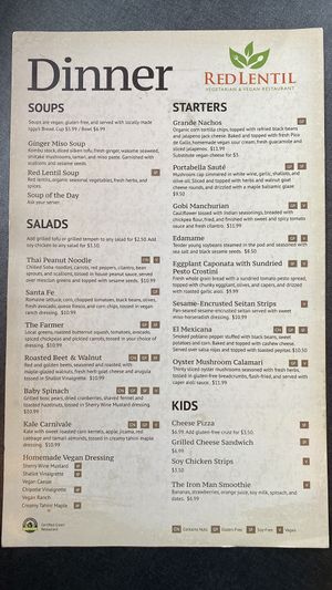 Dinner menu #Veganuary at RED LENTIL in Sharon