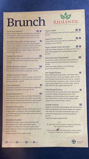 Brunch menu #Veganuary at RED LENTIL in Sharon