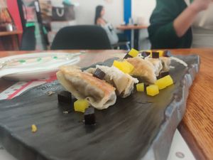 Vegan dumplings at O'Kims in Honolulu