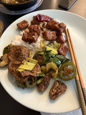 King Pao Tofu and Double Cooked Veg Pork  at Da Sichuan Bistro in Palo Alto