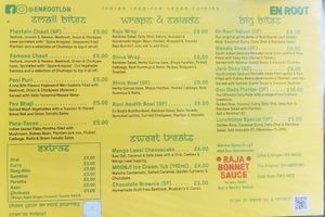 Menu En Root Peckham at En Root - Peckham in South East London