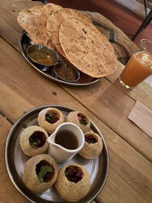 Starters- popadoms and pani puri  at En Root - Peckham in South East London