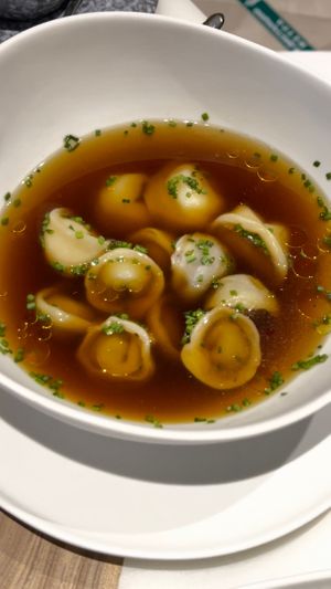 mushroom pelmeni soup at Tomorrow in Moscow